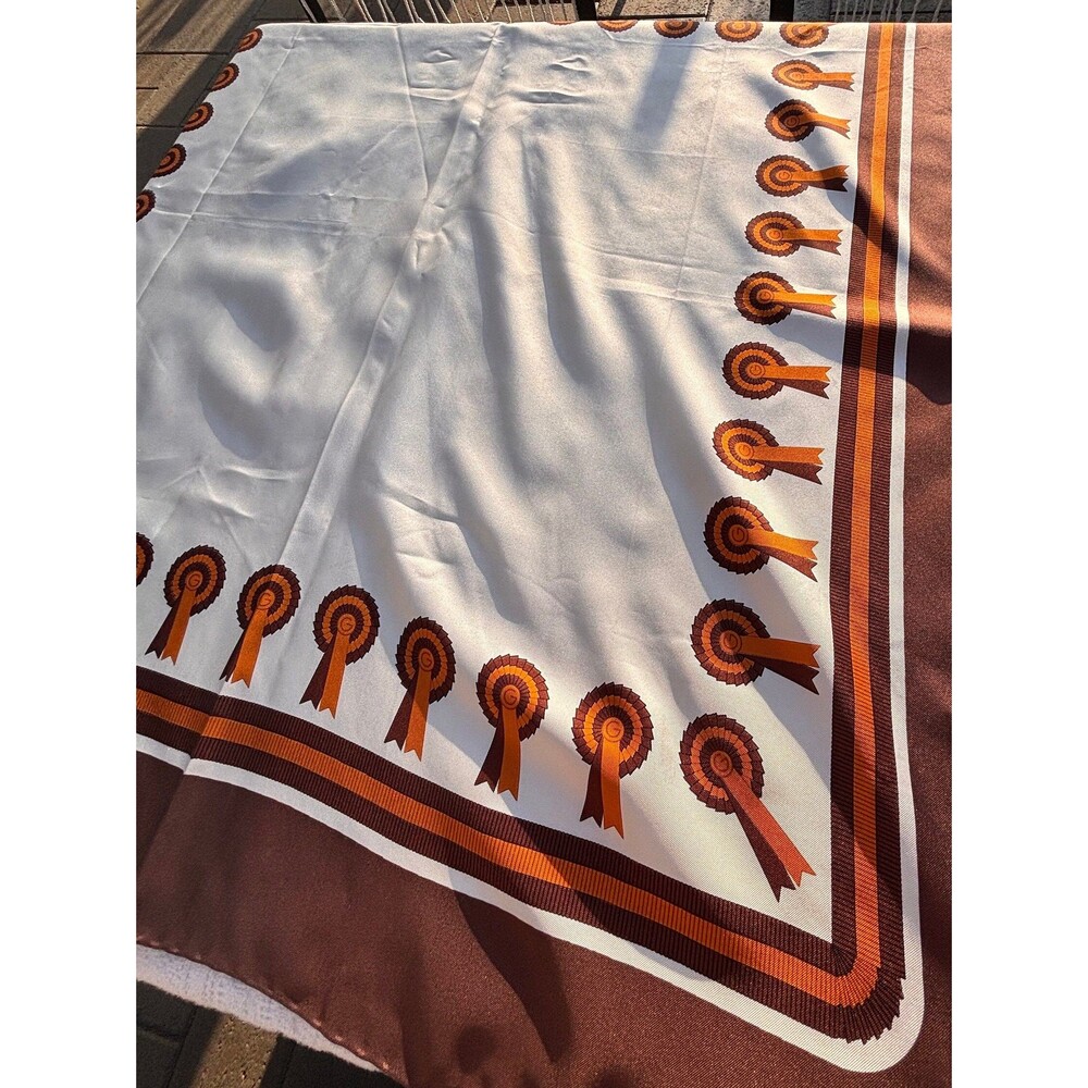 Gucci Silk Scarf Brown Ribbon Border and Cream Middle 34x34